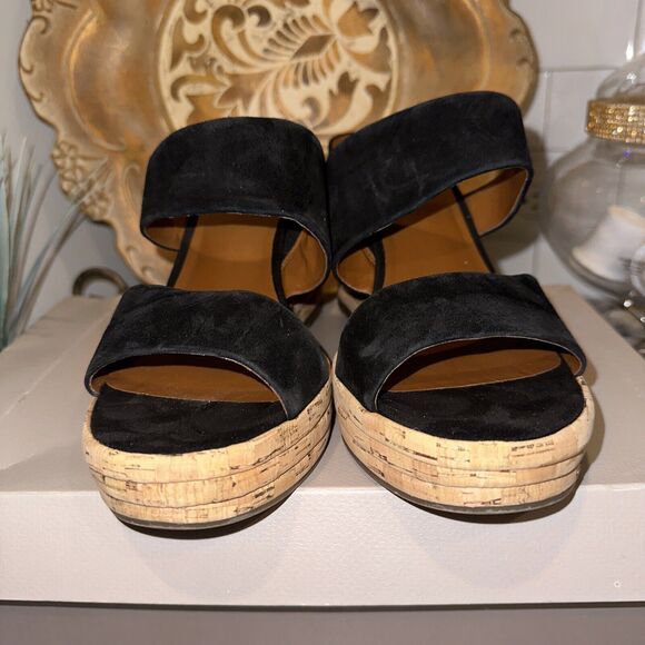 FRANCO SARTO Fiore Black Suede size 11M platforms/sandal cork Sole - Picture 3 of 12